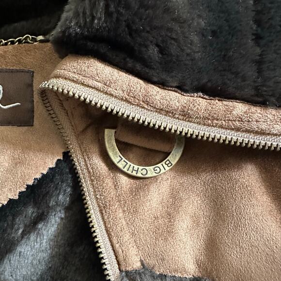 Vintage Big Chill Womens Penny Lane Faux Suede Fur Coat Brown Size 2X Y2K - Picture 9 of 11